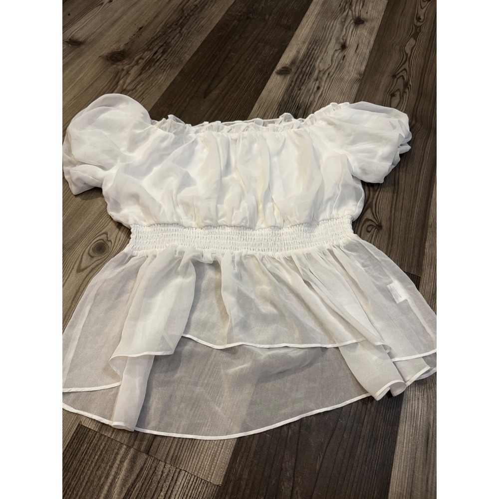 Scarlet Darkness White Off Shoulder Smocked Peplum Blouse Puff Sleeve Large
